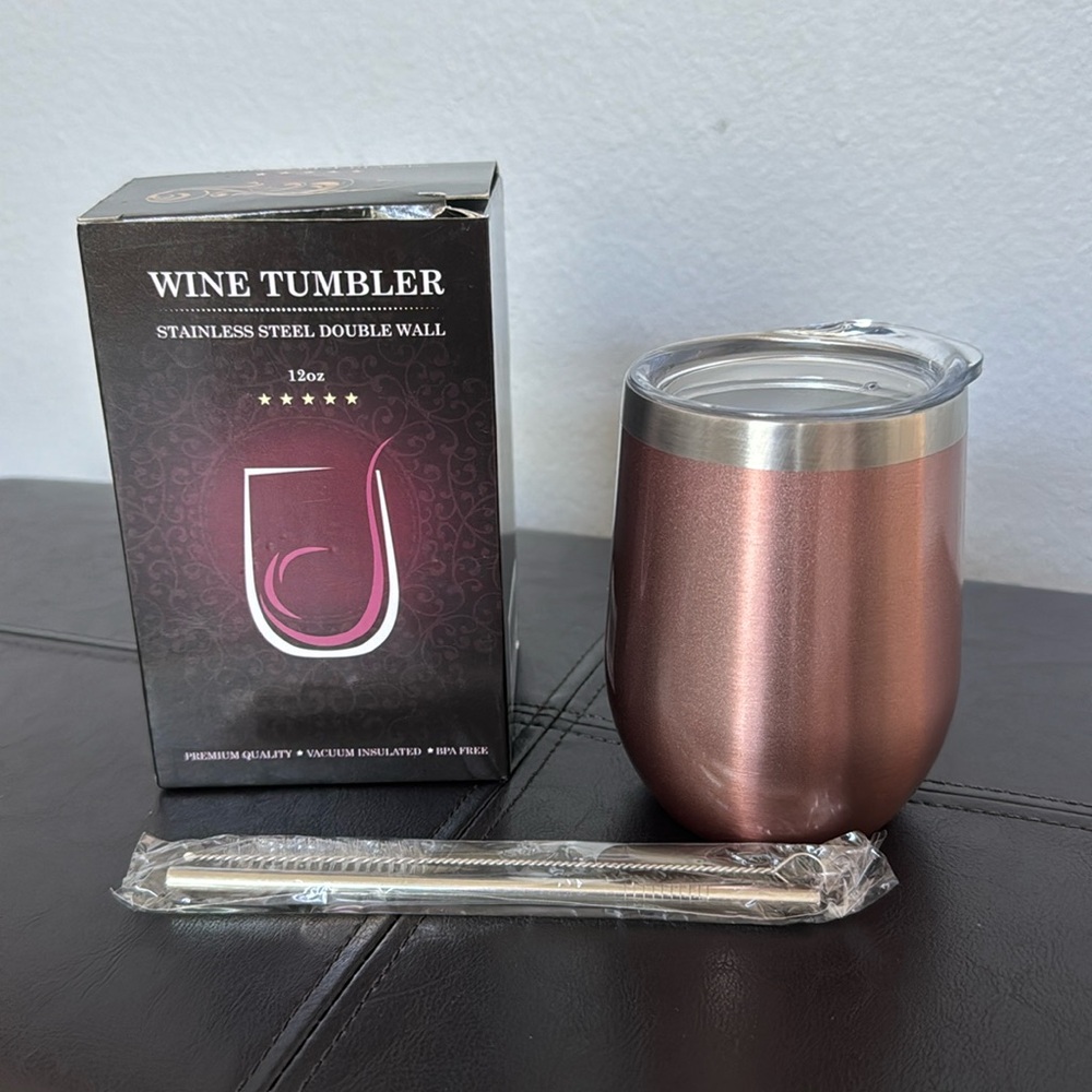 Insulated Stainless Steel Wine Tumblr with lid.